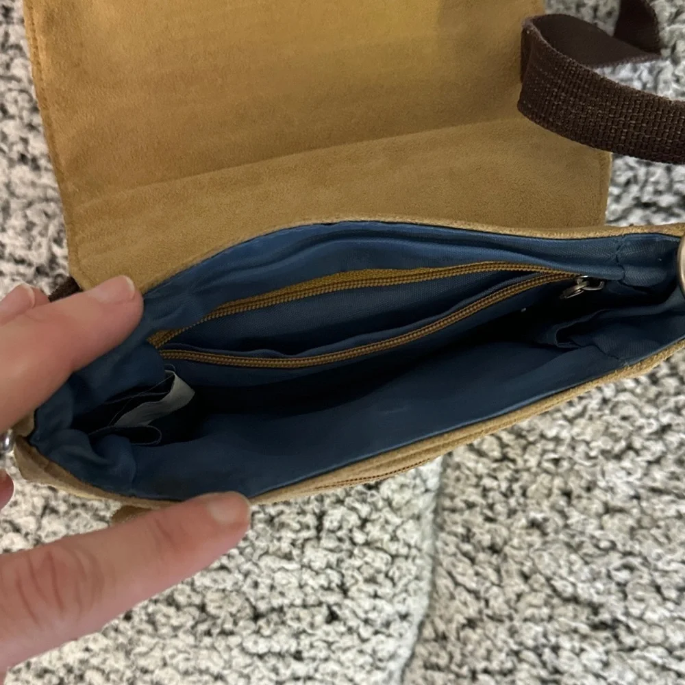 Travelon anti-theft Compact Brown Canvas Crossbody Messenger Bag